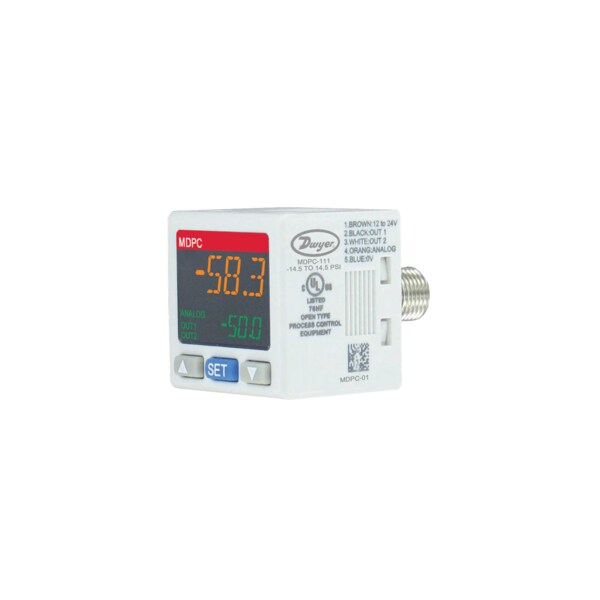 Pressure controller, range -14.5 psi to 145 psi, PNP output, 1 to 5 V, outer connection 1/8in NPT